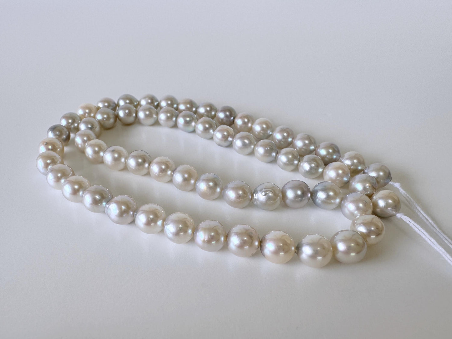 Japanese Akoya Pearl Beads - Natural Blue Silver Cultured Pearls - Full Strand 40cm, 6.5-7mm, Saltwater Jewelry Supplies