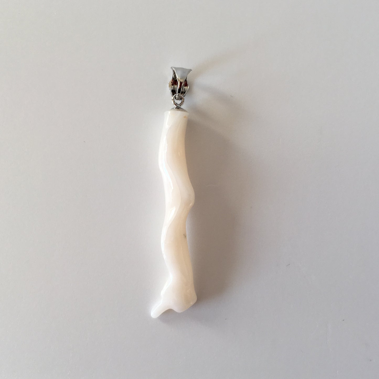 Natural  White Coral Branch Pendant, Natural color, Silver bail