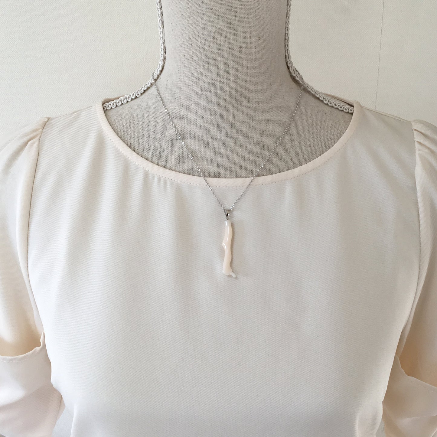 Natural  White Coral Branch Pendant, Natural color, Silver bail