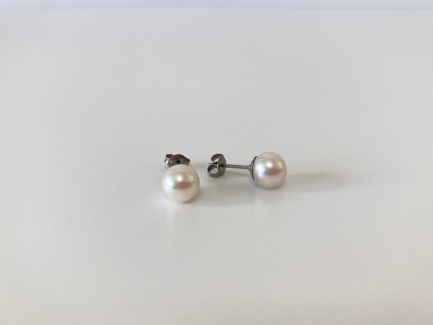 Japanese White Akoya Pearl Stud Earrings, 7-7.2mm, Titanium Post/Ear Nuts, Genuine Akoya Pearl, Salt water pearl, Value-priced