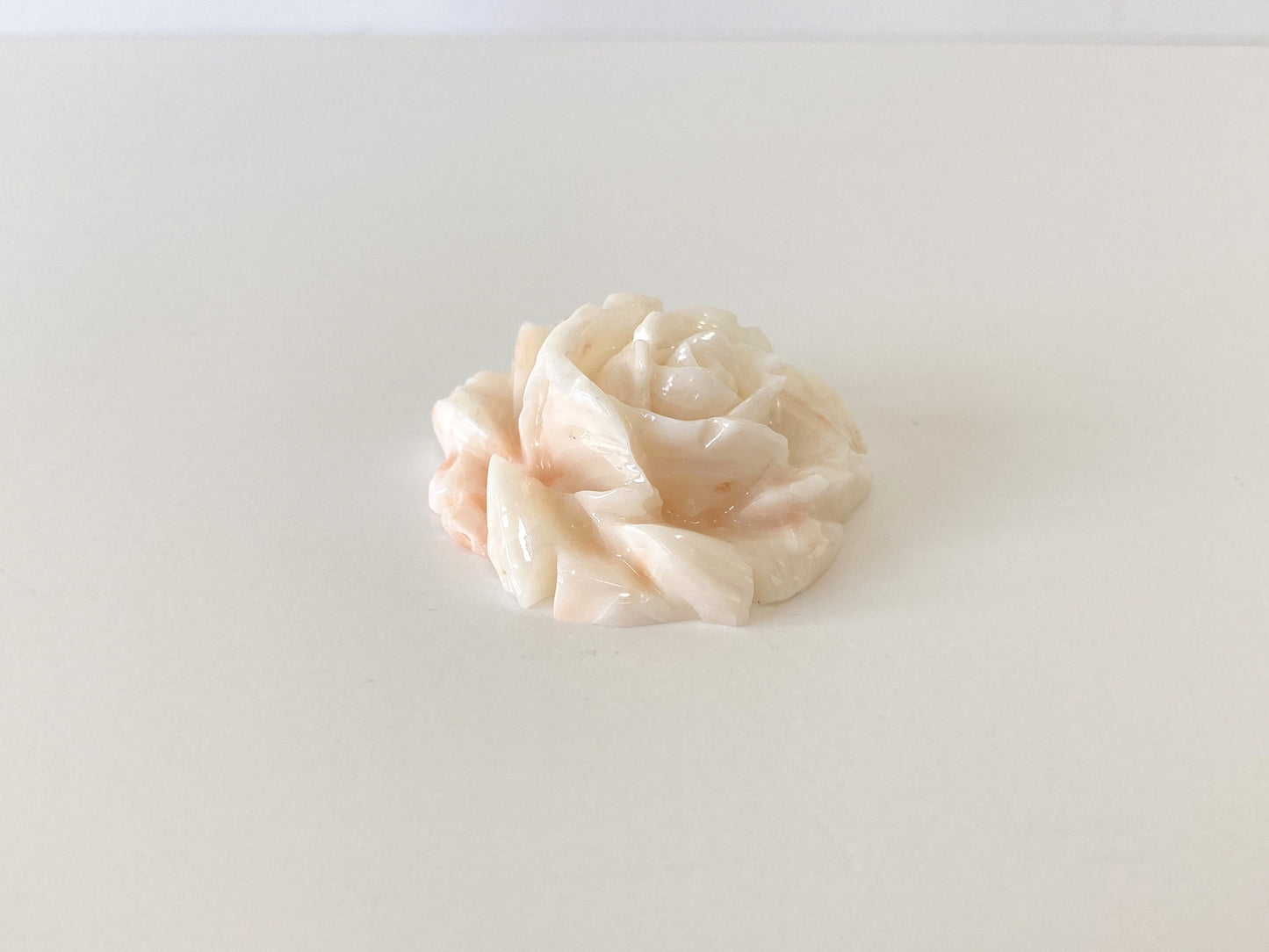 Natural Deep Sea Coral Rose Carving Loose, Natural White/Slightly Pink Coral, 39x36mm, Flat Back, Hand Carved