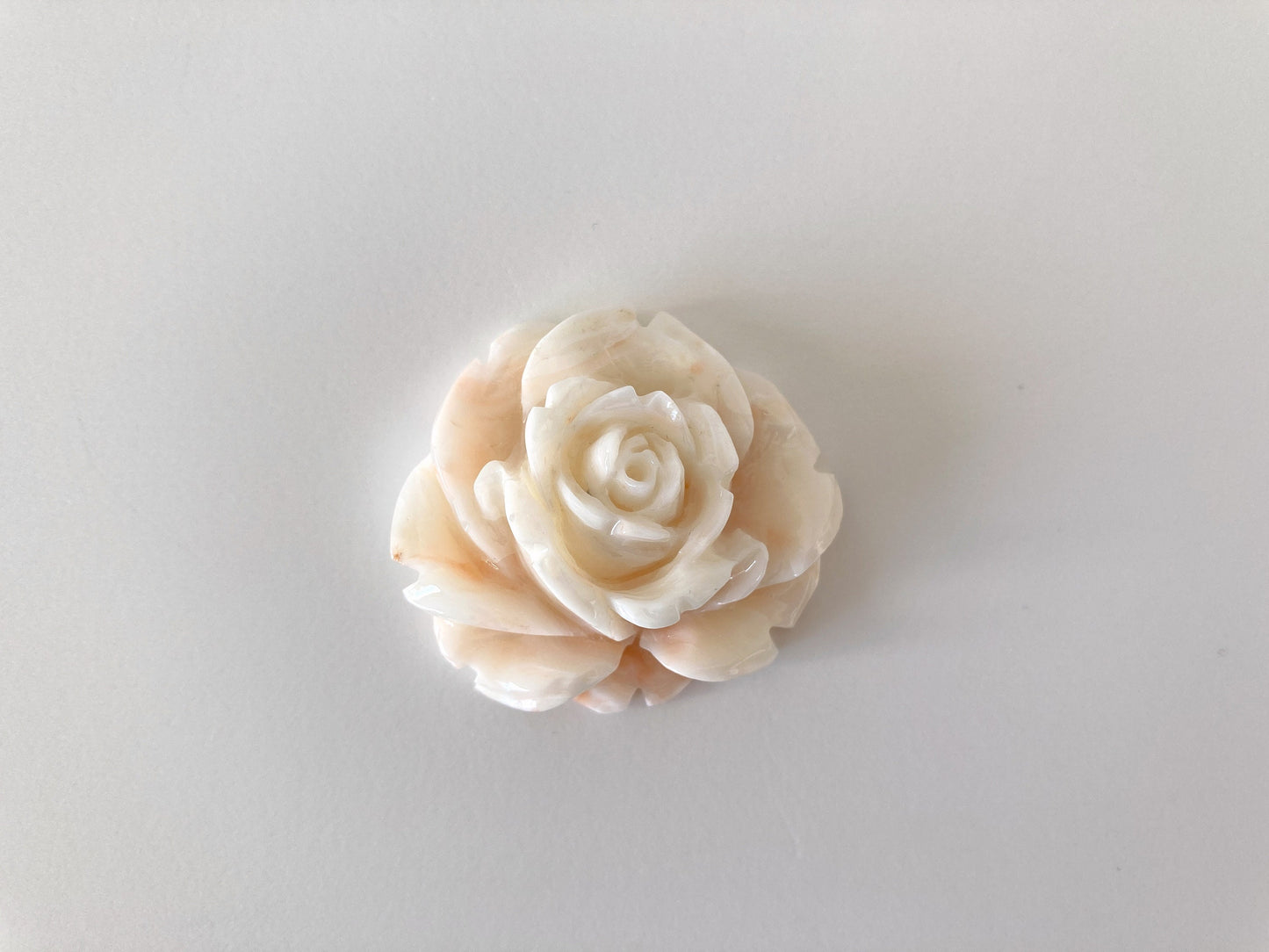 Natural Deep Sea Coral Rose Carving Loose, Natural White/Slightly Pink Coral, 39x36mm, Flat Back, Hand Carved