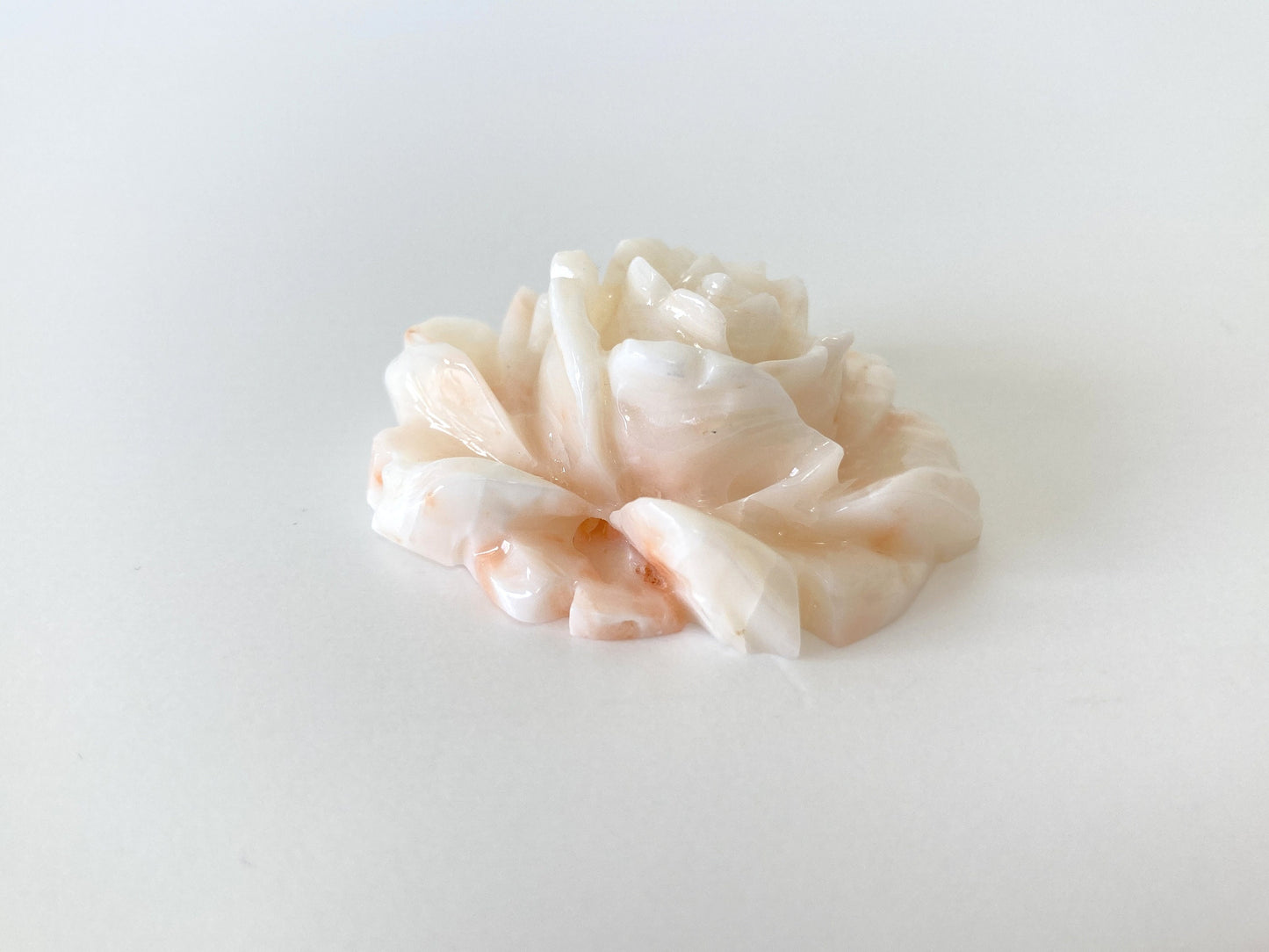 Natural Deep Sea Coral Rose Carving Loose, Natural White/Slightly Pink Coral, 39x36mm, Flat Back, Hand Carved