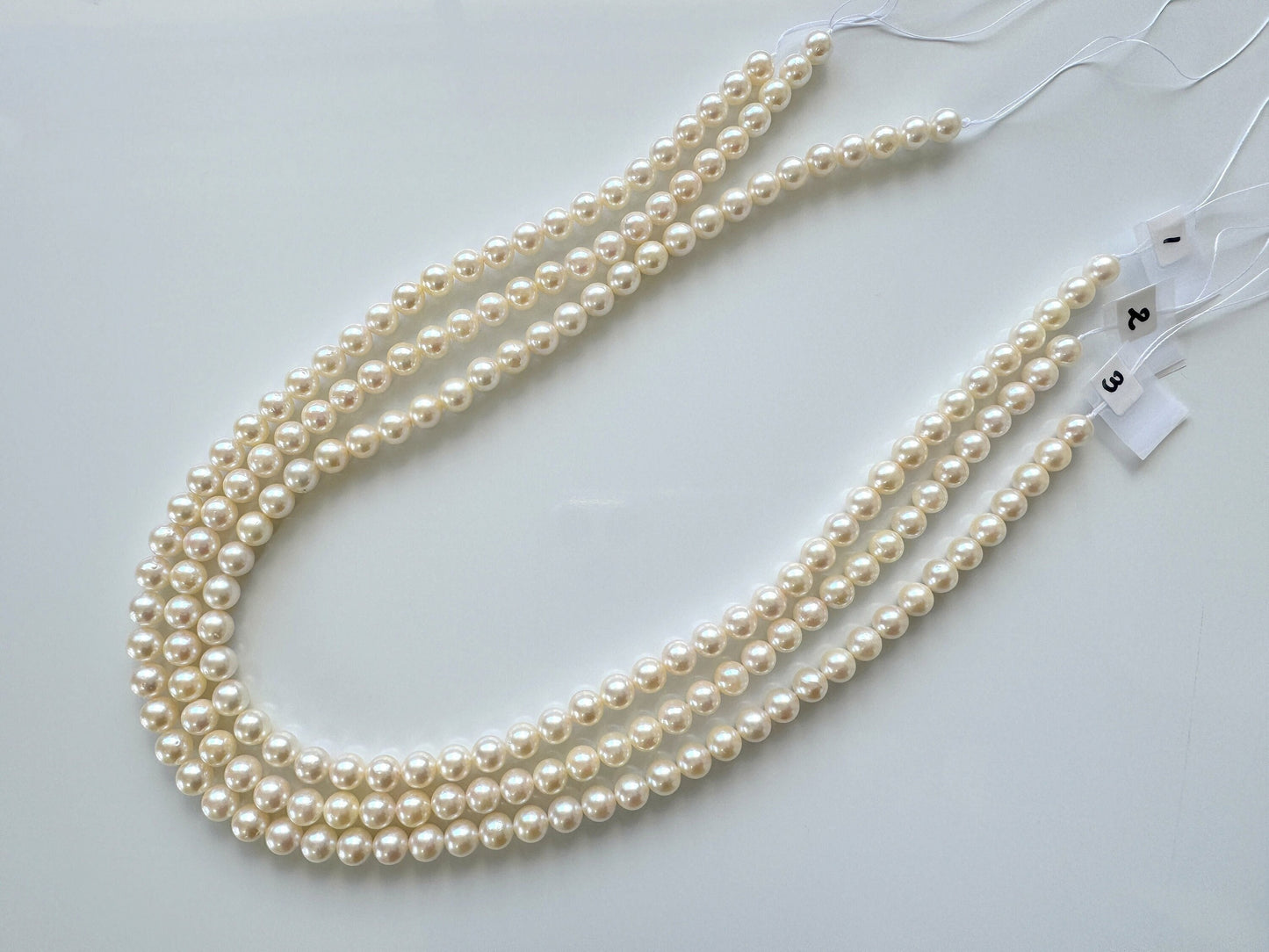 6.5-7mm Japanese Cream White/Off-white  Akoya Pearl Beads, Genuine Akoya Pearl, Full Strand, 40cm , 15.7", Cultured Salt water pearl