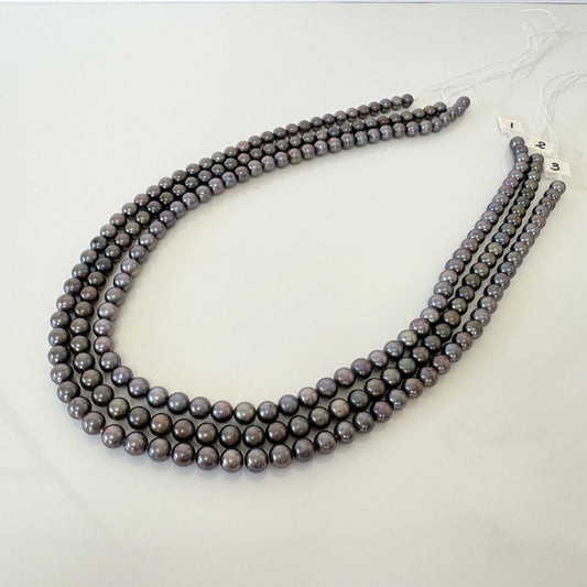 Full Strand, 40cm , 15.7" of 5.5-6mm Japanese Black/Black peacock Akoya Pearl Beads, Salt Water cultured pearl