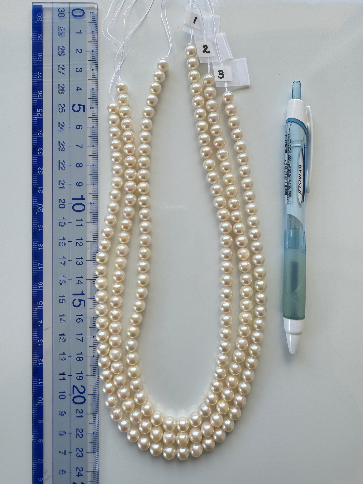 6.5-7mm Japanese Cream White/Off-white  Akoya Pearl Beads, Genuine Akoya Pearl, Full Strand, 40cm , 15.7", Cultured Salt water pearl