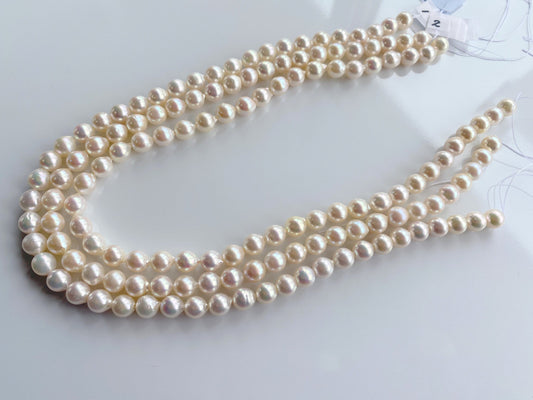 8-8.5mm Japanese Semi-round White Akoya Pearl Beads, Genuine Akoya Pearl, Full Strand, 40cm , 15.7", Cultured Salt water pearl