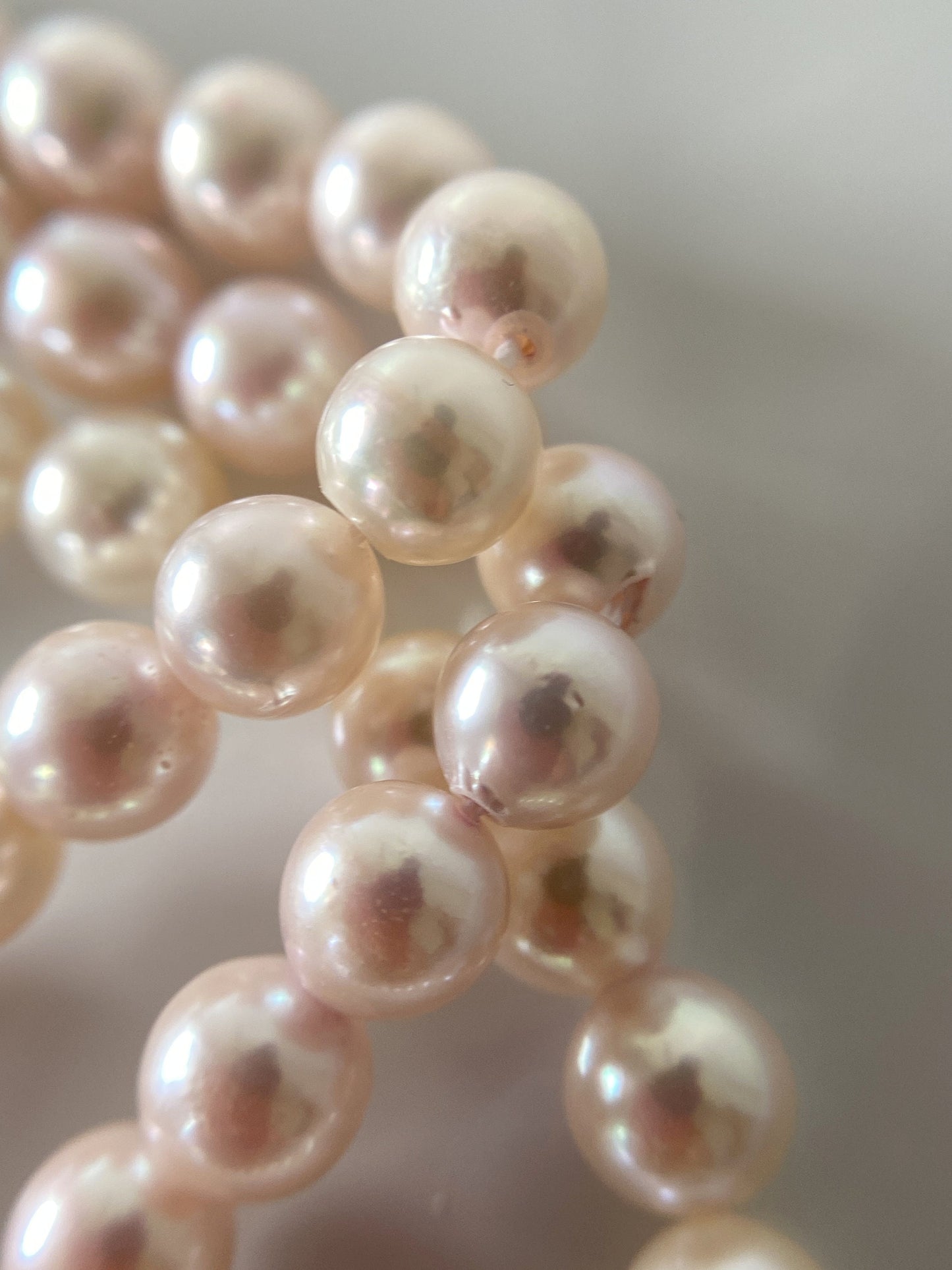 6.5-7mm Japanese White/Pink Akoya Pearl Beads, Genuine Akoya Pearl, Full Strand, 40cm , 15.7", Cultured Salt water pearl