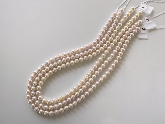 6.5-7mm Japanese White/Pink Akoya Pearl Beads, Genuine Akoya Pearl, Full Strand, 40cm , 15.7", Cultured Salt water pearl