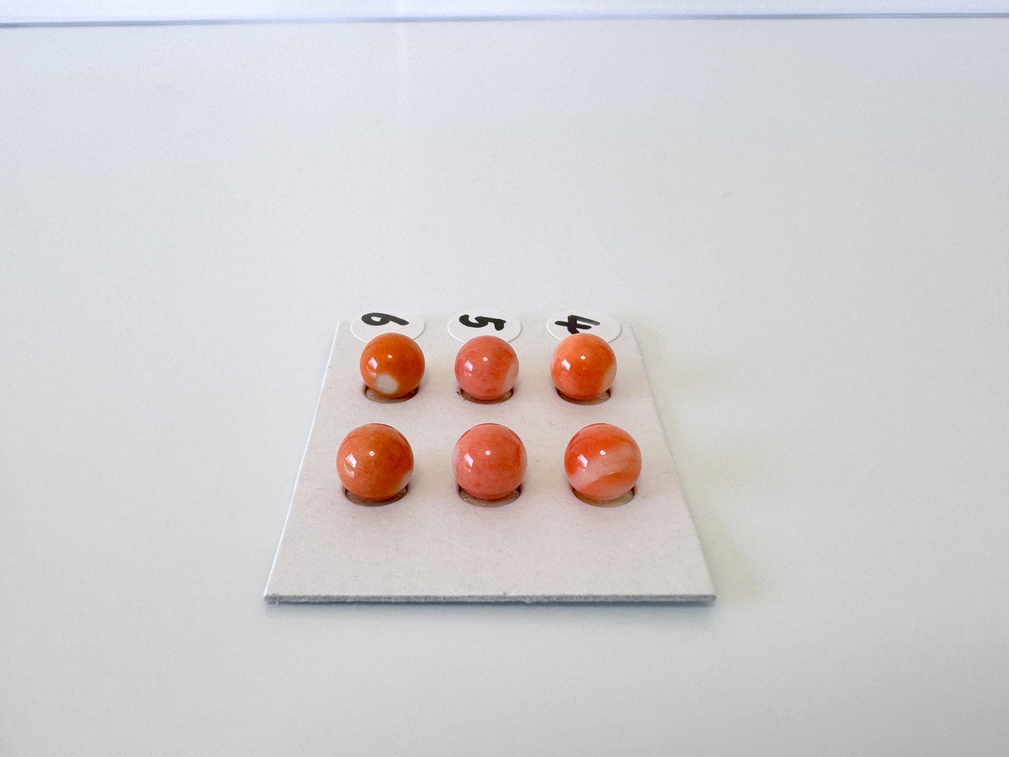 6-6.5mm Half Drilled Natural Japanese Momo Coral Round Loose, Orange coral, for earring sets, natural color, price per pair