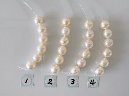 Japanese White-cream Akoya Pearl Beads, 7.5-8mm, Mini Strand, Short Strand, 6 Pieces, Genuine Akoya Pearl, Cultured in Sea Water