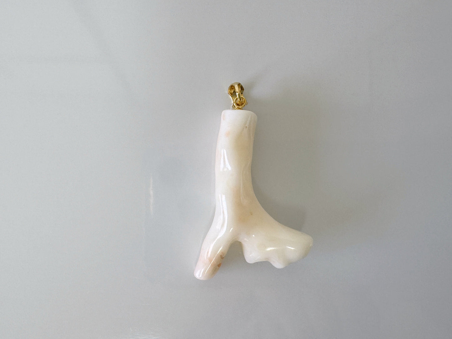 Natural White/Slightly orange Coral Branch Pendant, Natural color, Japanese White Precious Coral, Silver Bail (gold-plated)