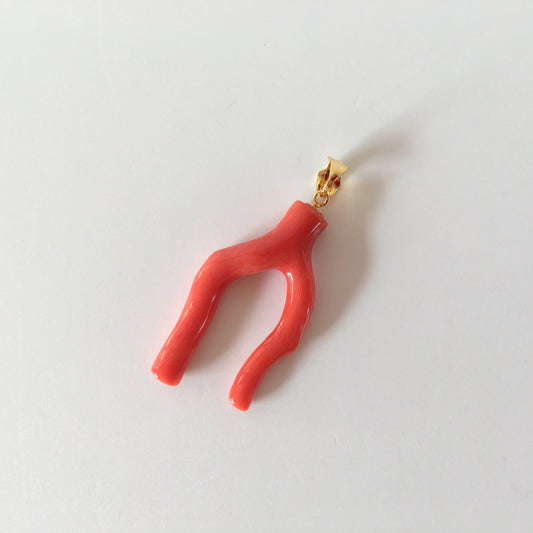 Natural Momo Coral branch pendant, 34mm, Japanese Natural color orange coral, Silver bail (gold plated)