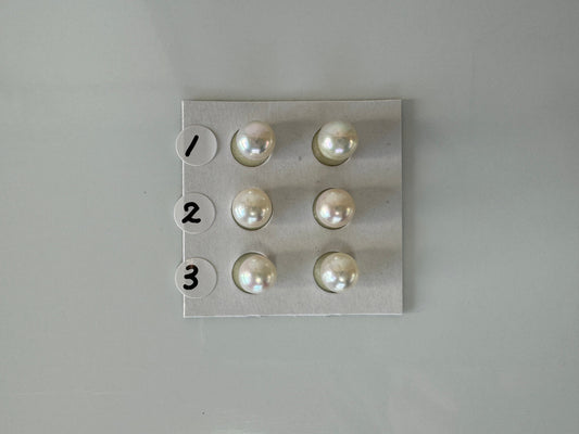 Natural Japanese Akoya pearl 7-8mm, Natural White Color, Half-Drilled Near Round loose, Price per pair, Salt water pearl