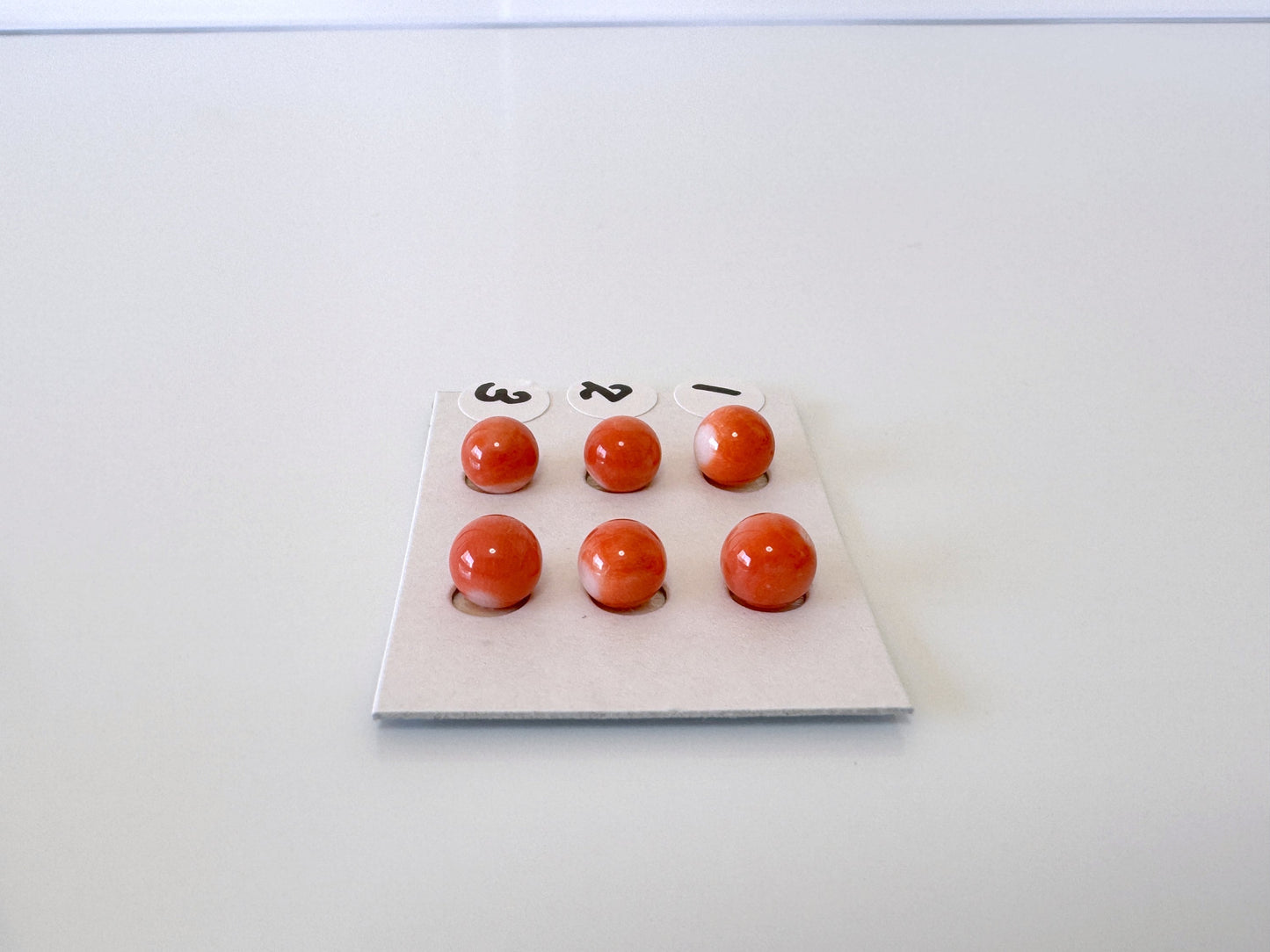 6-6.5mm Half Drilled Natural Japanese Momo Coral Round Loose, Orange coral, for earring sets, natural color, price per pair
