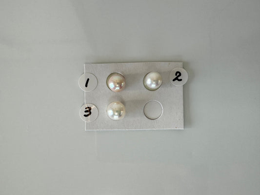 Natural Japanese Akoya pearl 7-8mm, Natural White Color, Half-Drilled Near Round loose, Price per Piece, Salt water pearl
