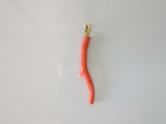 Natural  Momo coral branch pendant, Japanese orange color coral, Natural color, Silver bail (gold plated)