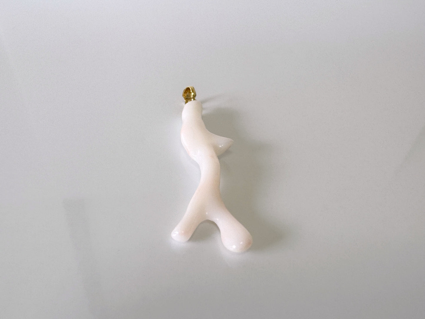 Natural White Coral Branch Pendant, Natural color, Japanese White Precious Coral, Silver Bail (gold-plated)