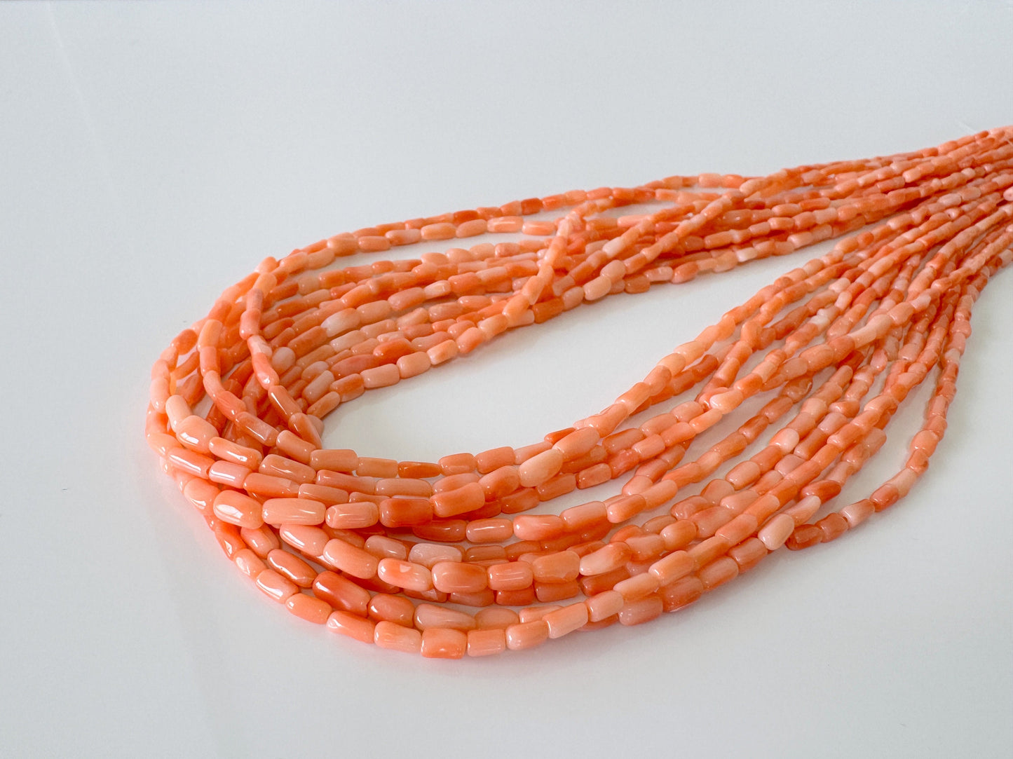 Natural Deep Sea Coral rice (tube) shape strands ,15.7",40cm, Pink/orange coral rice shape strands for jewelry making, Price per strand