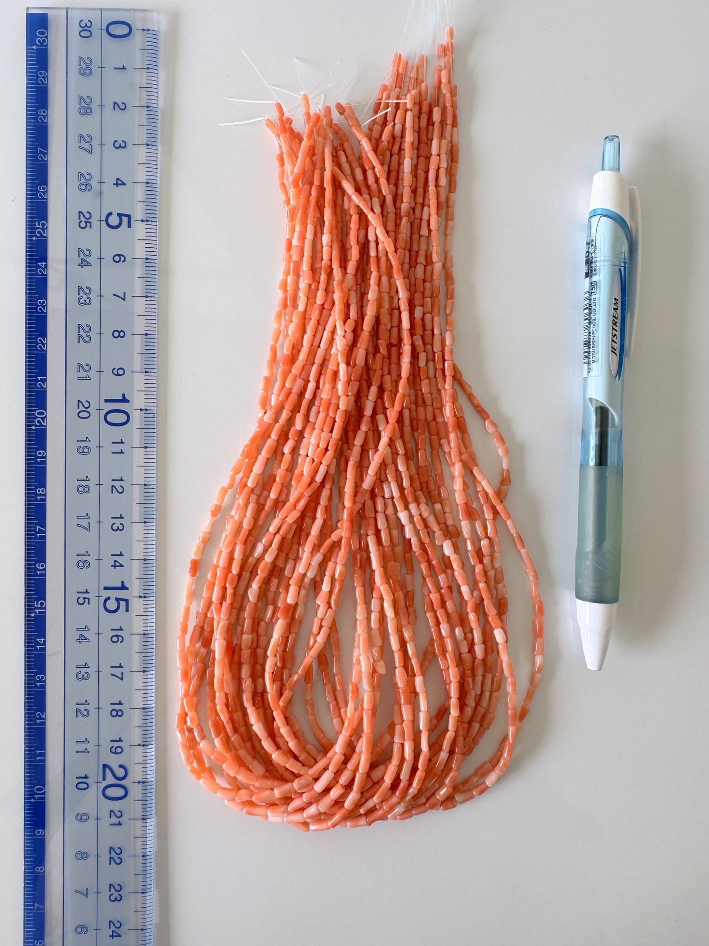 Natural Deep Sea Coral rice (tube) shape strands ,15.7",40cm, Pink/orange coral rice shape strands for jewelry making, Price per strand