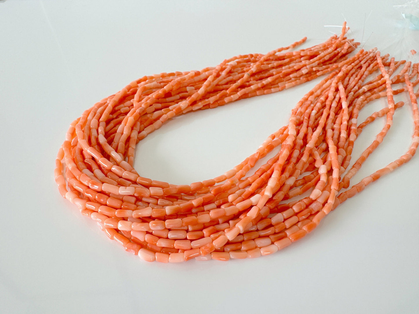 Natural Deep Sea Coral rice (tube) shape strands ,15.7",40cm, Pink/orange coral rice shape strands for jewelry making, Price per strand