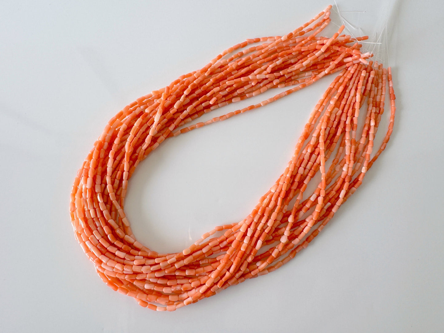 Natural Deep Sea Coral rice (tube) shape strands ,15.7",40cm, Pink/orange coral rice shape strands for jewelry making, Price per strand