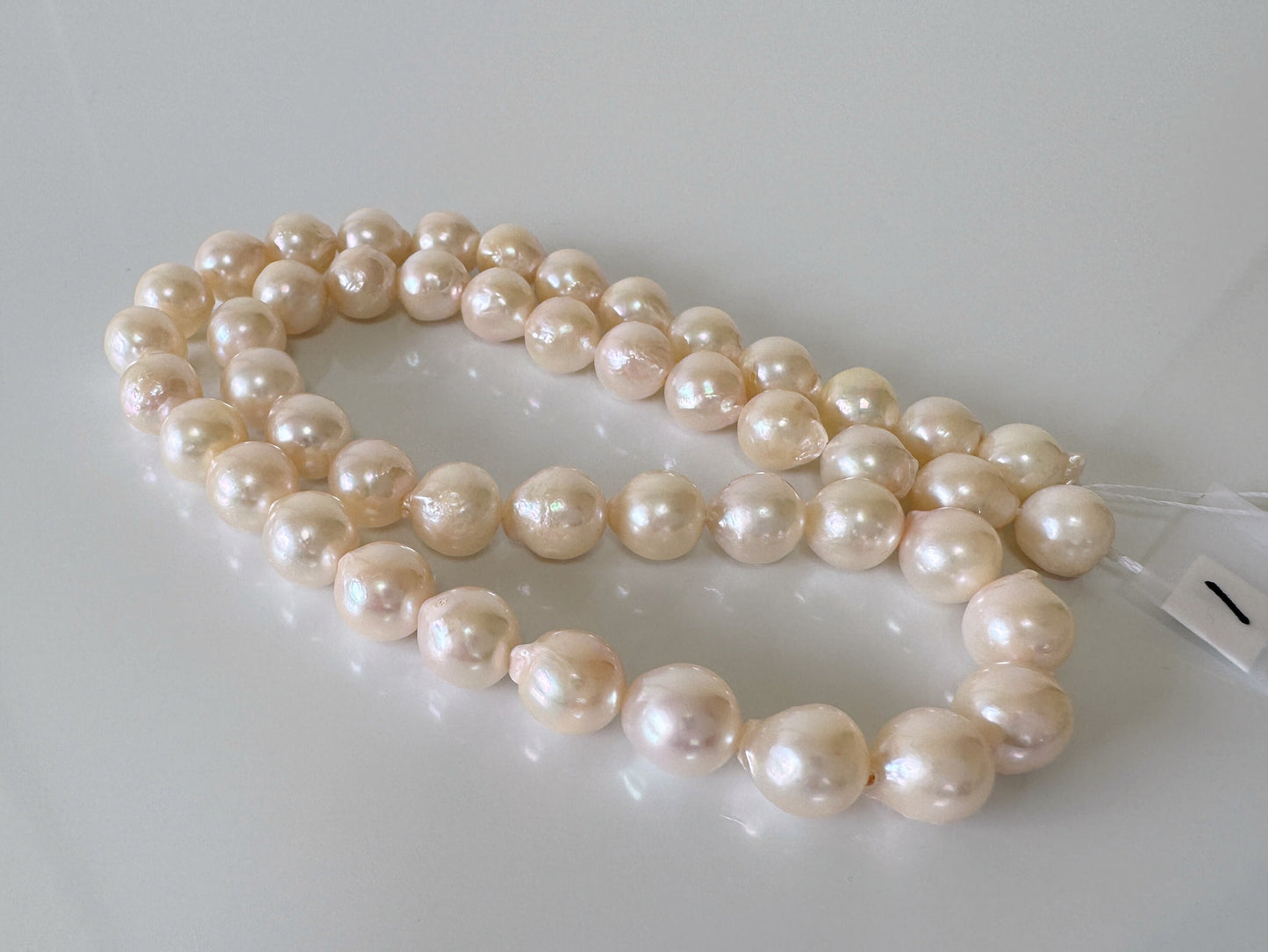 8-8.5mm Japanese Semi-round/Baroque White Akoya Pearl Beads, Genuine Akoya Pearl, Full Strand, 40cm , 15.7", Cultured Salt water pearl