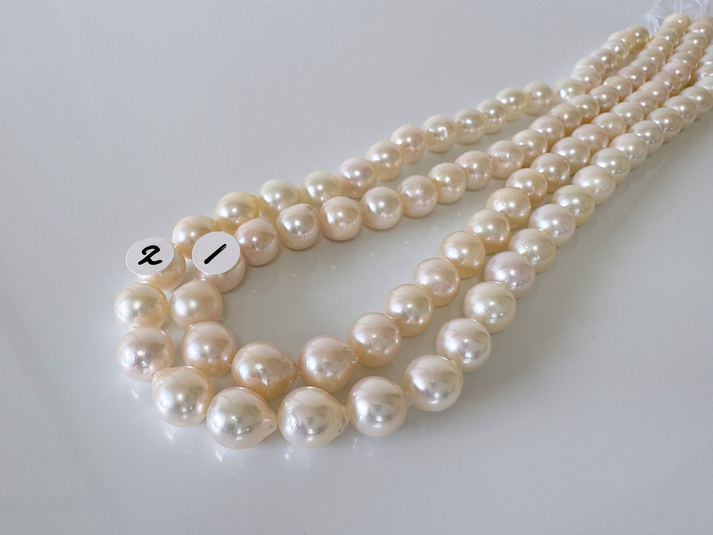 8-8.5mm Japanese Semi-round/Baroque White Akoya Pearl Beads, Genuine Akoya Pearl, Full Strand, 40cm , 15.7", Cultured Salt water pearl