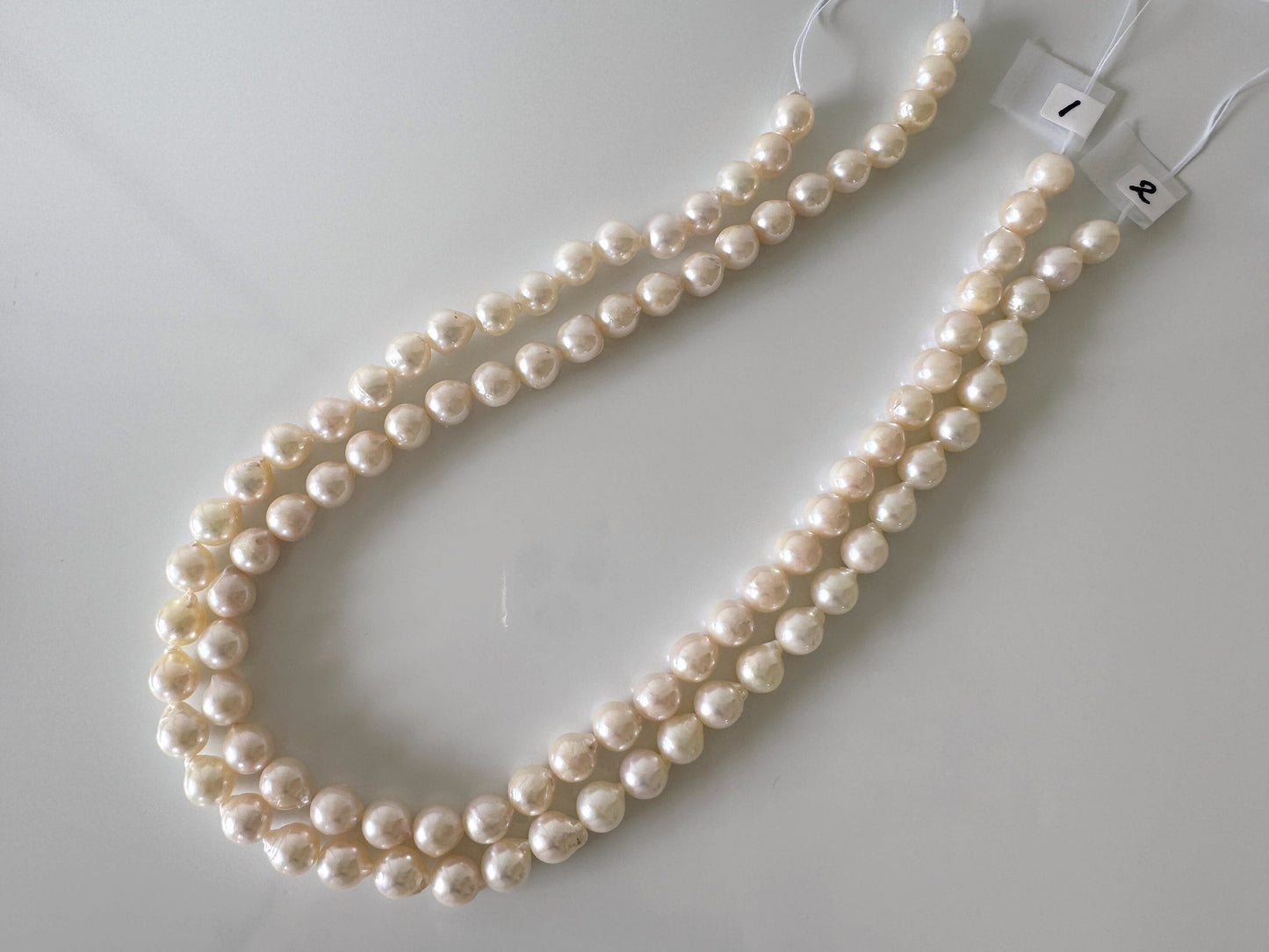 8-8.5mm Japanese Semi-round/Baroque White Akoya Pearl Beads, Genuine Akoya Pearl, Full Strand, 40cm , 15.7", Cultured Salt water pearl