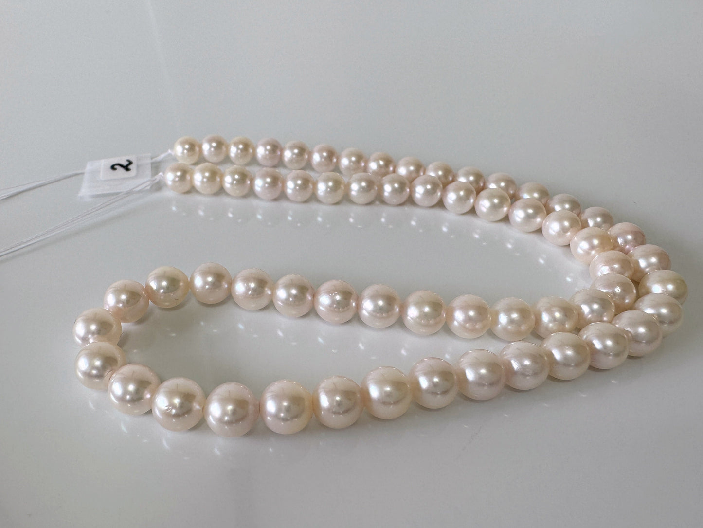 6.5-7mm Japanese White/Pink Akoya Pearl Beads, Genuine Akoya Pearl, Full Strand, 40cm , 15.7", Cultured Salt water pearl