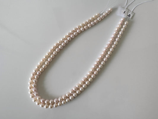 6.5-7mm Japanese White/Pink Akoya Pearl Beads, Genuine Akoya Pearl, Full Strand, 40cm , 15.7", Cultured Salt water pearl