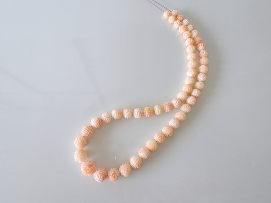 Natural Deep Sea Coral Round Carved Beads Strand 6.7-10.8mm, 15.7inches, 40cm, Natural Pink/Orange Color Coral