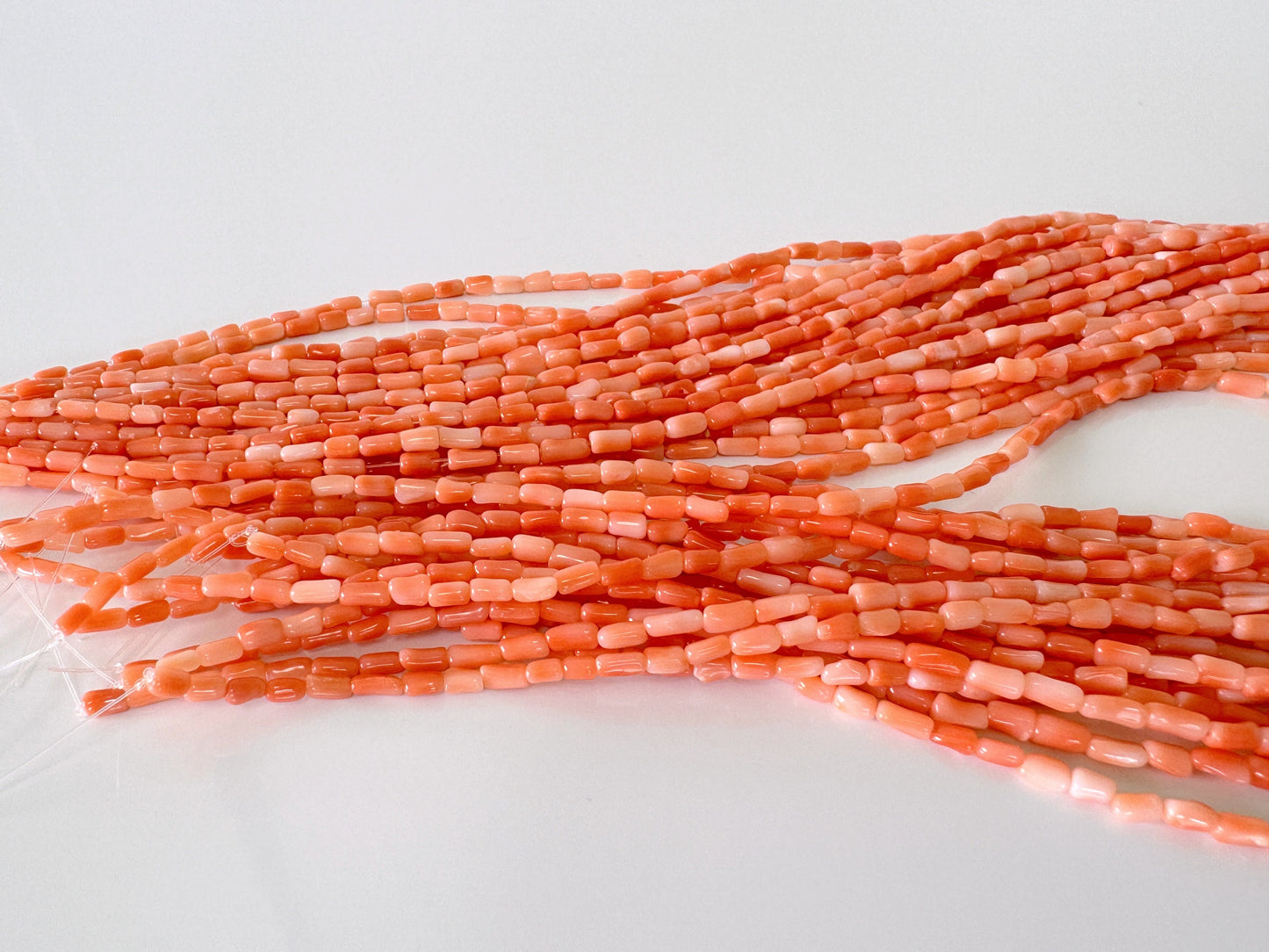 Natural Deep Sea Coral rice (tube) shape strands ,15.7",40cm, Pink/orange coral rice shape strands for jewelry making, Price per strand