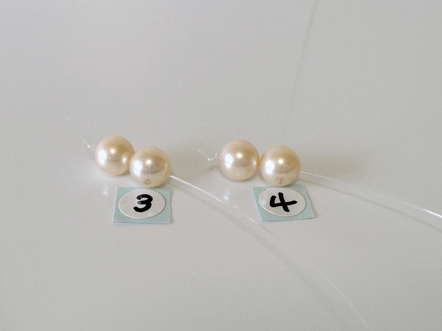 Japanese Cream White Akoya Pearl Beads, 7.3-7.5mm, Mini Strand, Short Strand, 2 Pieces, Genuine Akoya Pearl, Cultured in Sea Water