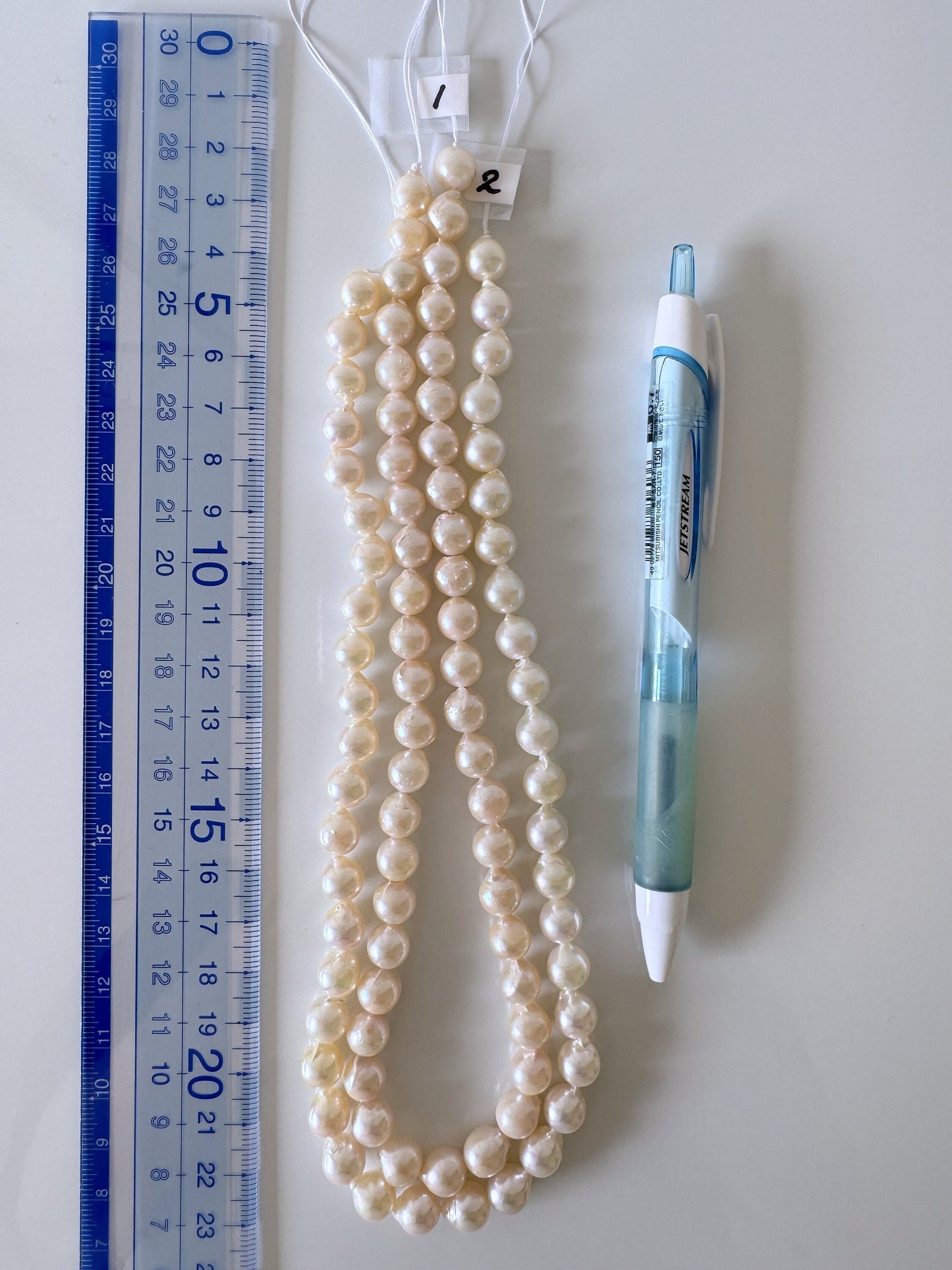 8-8.5mm Japanese Semi-round/Baroque White Akoya Pearl Beads, Genuine Akoya Pearl, Full Strand, 40cm , 15.7", Cultured Salt water pearl