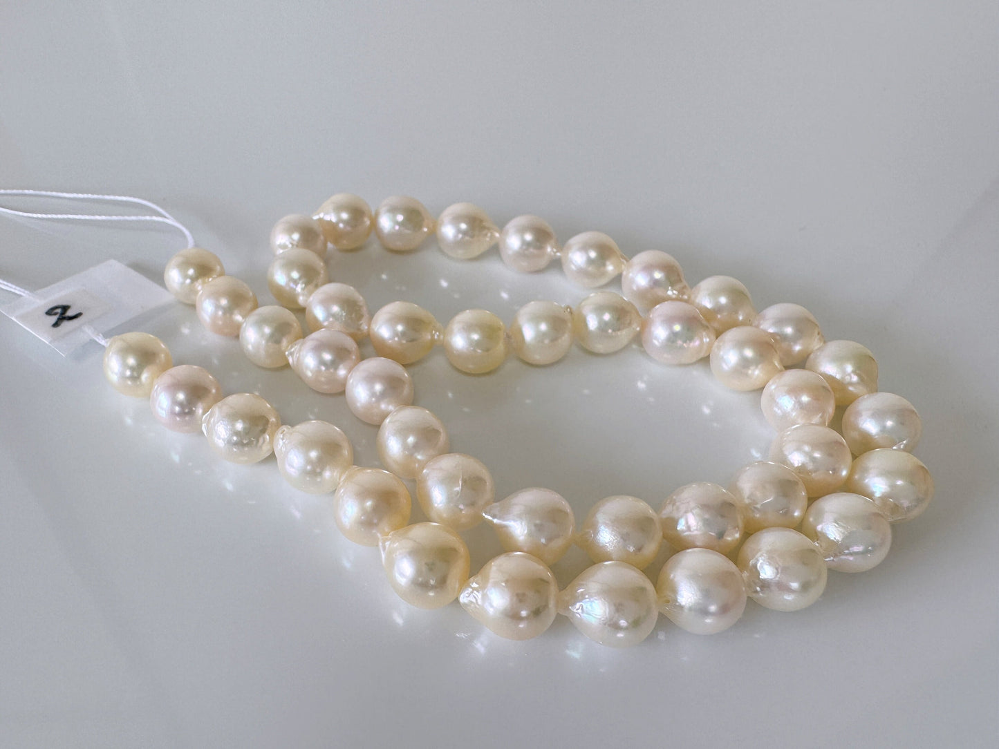 8-8.5mm Japanese Semi-round/Baroque White Akoya Pearl Beads, Genuine Akoya Pearl, Full Strand, 40cm , 15.7", Cultured Salt water pearl