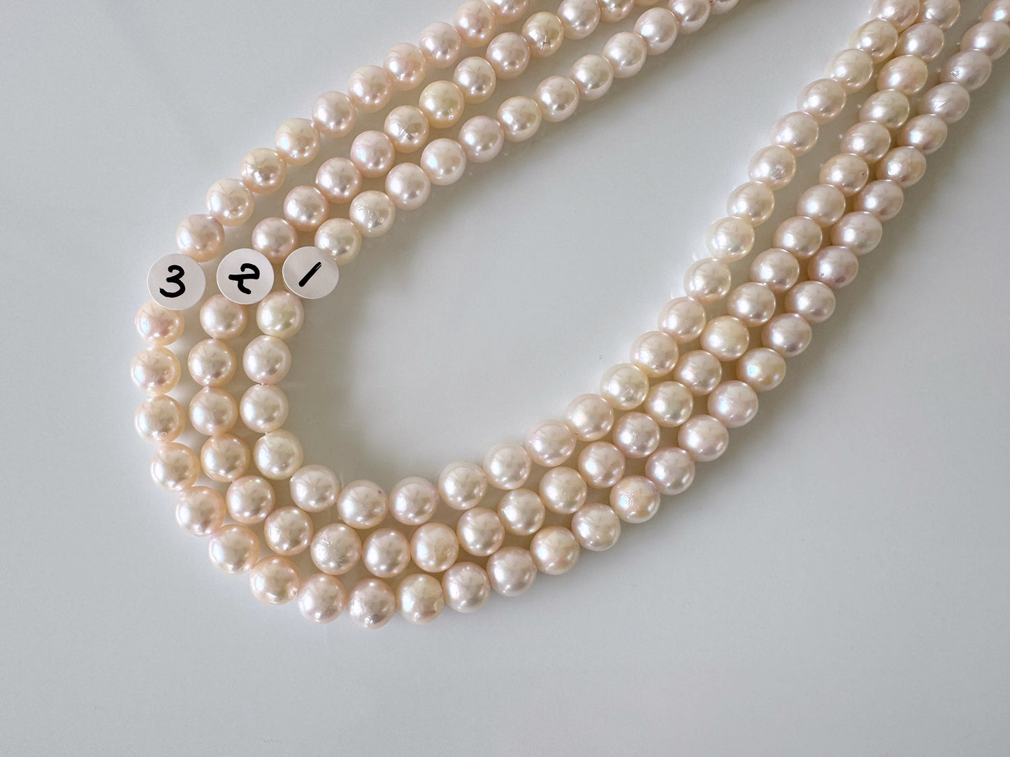 6.5-7mm Japanese White/Pink Akoya Pearl Beads, Genuine Akoya Pearl, Full Strand, 40cm , 15.7", Cultured Salt water pearl