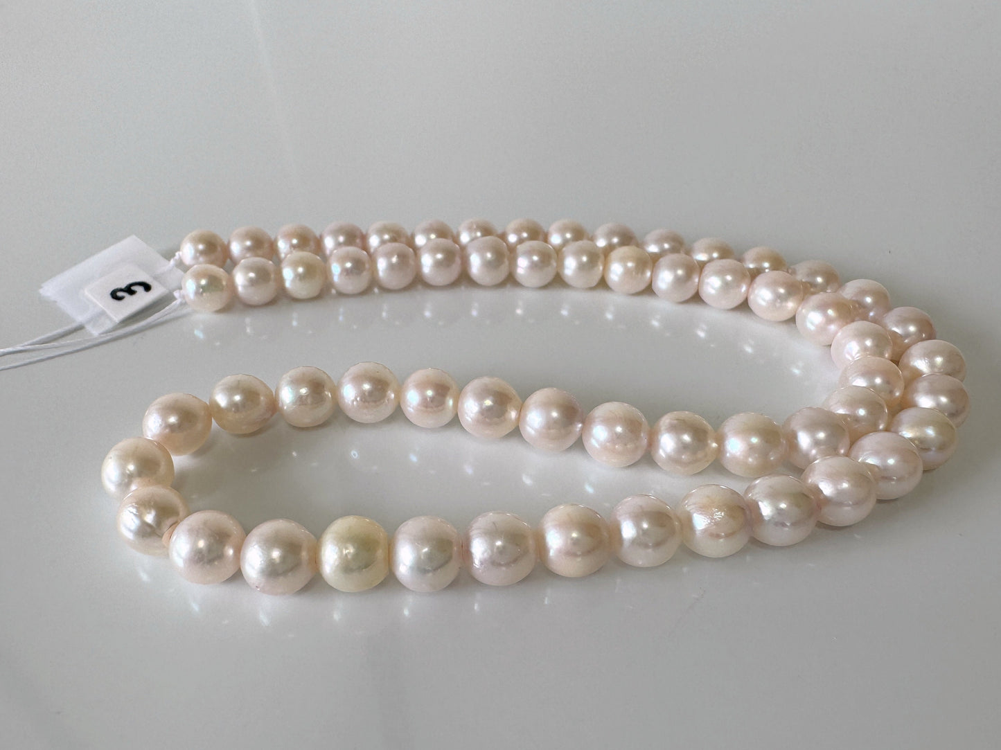 6.5-7mm Japanese White/Pink Akoya Pearl Beads, Genuine Akoya Pearl, Full Strand, 40cm , 15.7", Cultured Salt water pearl