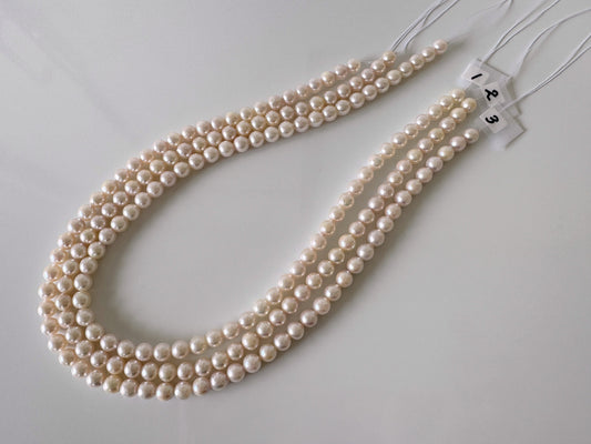 6.5-7mm Japanese White/Pink Akoya Pearl Beads, Genuine Akoya Pearl, Full Strand, 40cm , 15.7", Cultured Salt water pearl