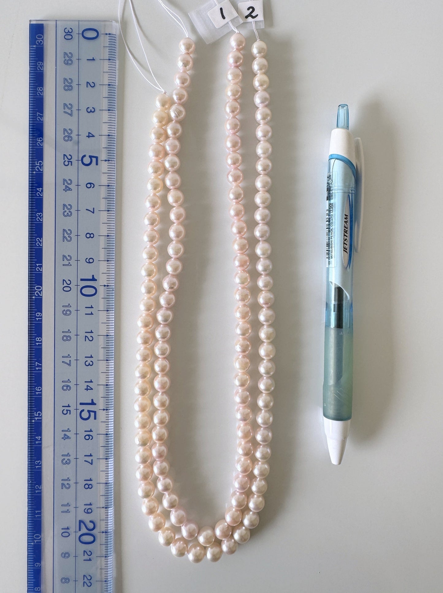 6.5-7mm Japanese White/Pink Akoya Pearl Beads, Genuine Akoya Pearl, Full Strand, 40cm , 15.7", Cultured Salt water pearl