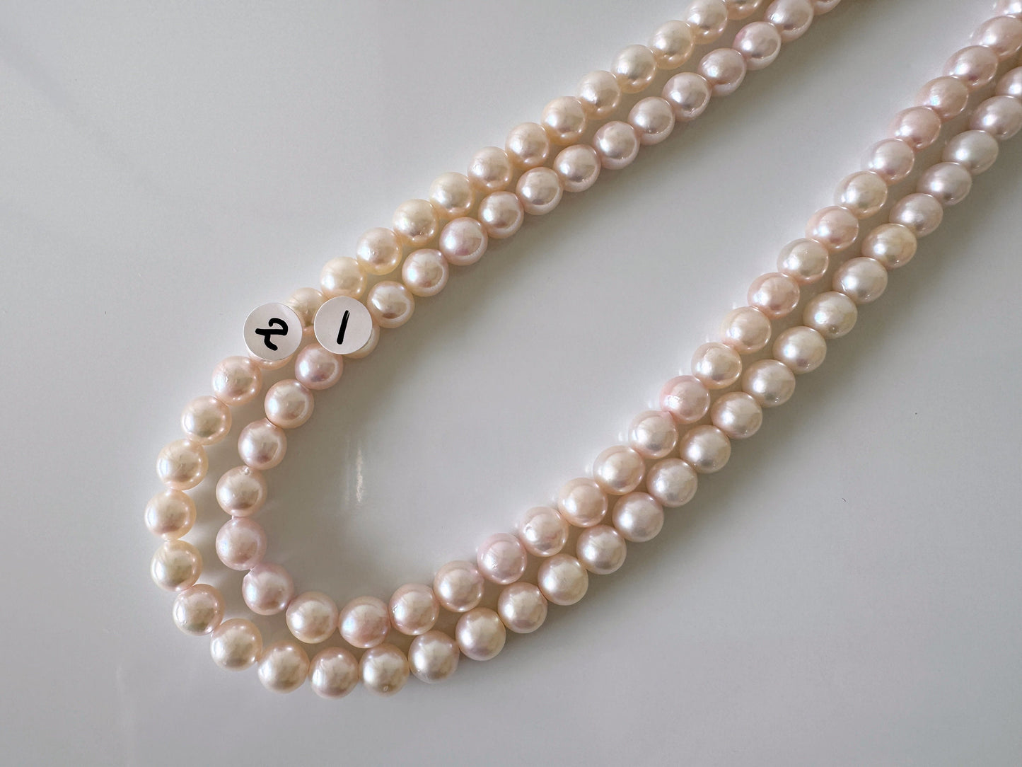 6.5-7mm Japanese White/Pink Akoya Pearl Beads, Genuine Akoya Pearl, Full Strand, 40cm , 15.7", Cultured Salt water pearl