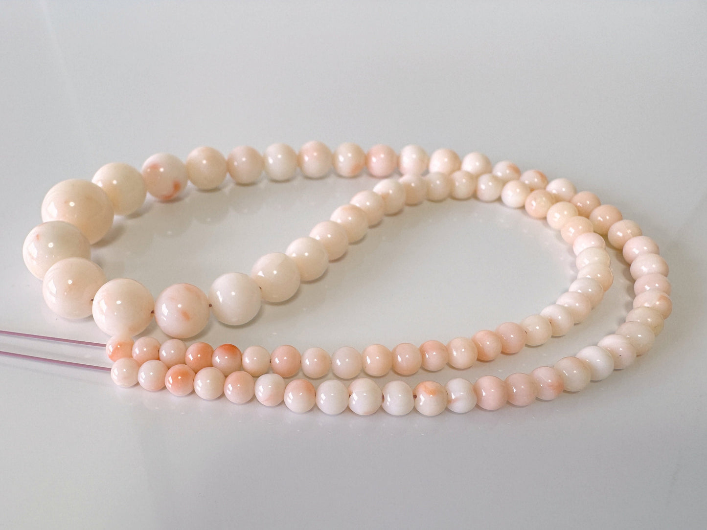 Natural Deep Sea, Midway Coral Round Beads Strand 3.8-11.4mm, 43cm, 16.9inches, Natural Slightly Pink/White Color Coral