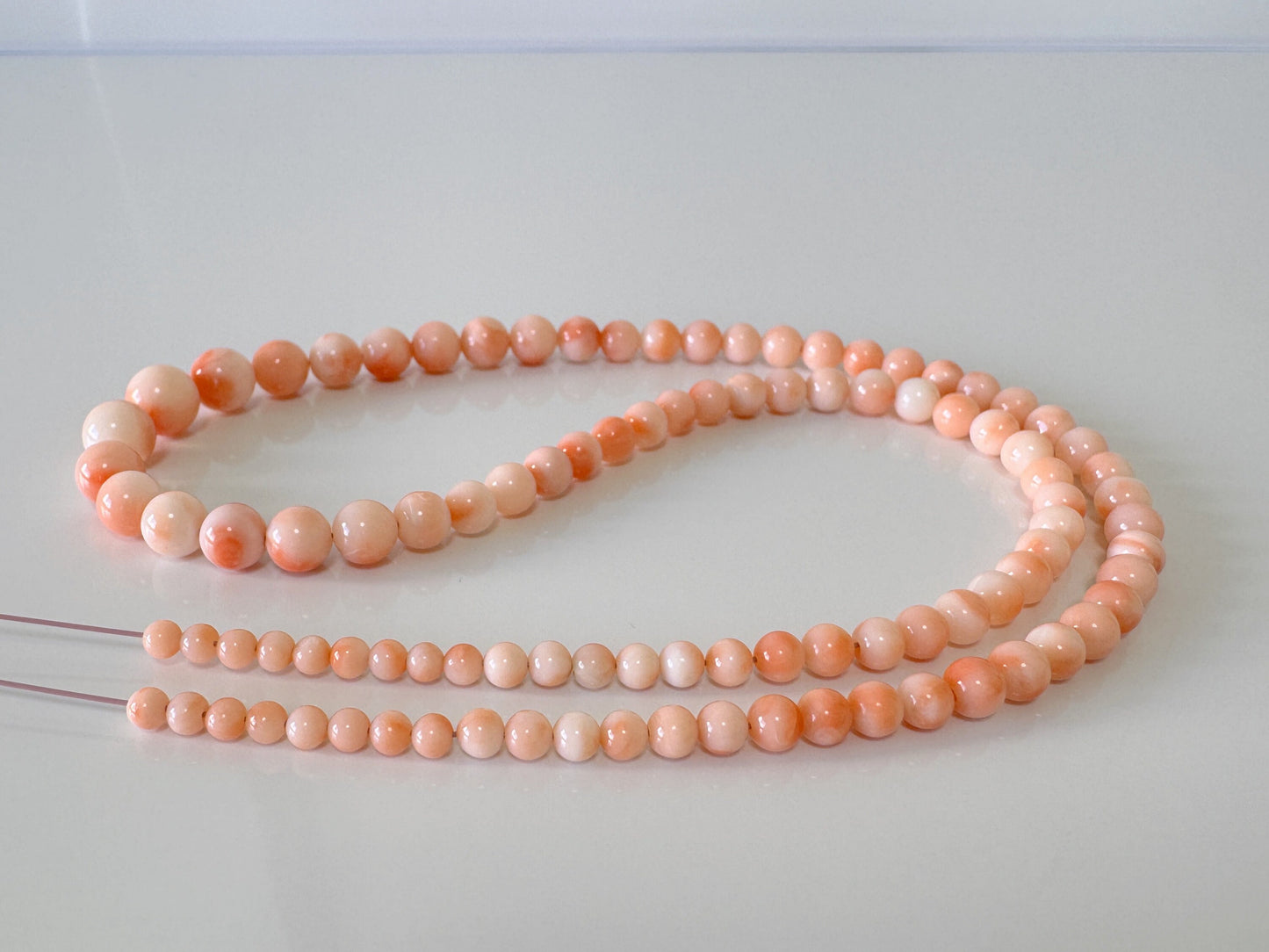 Natural Deep Sea Coral 3-7.4mm  Round Beads Strand, Genuine Natural Pink / Orange Color Coral, 42.5cm, 16.7"