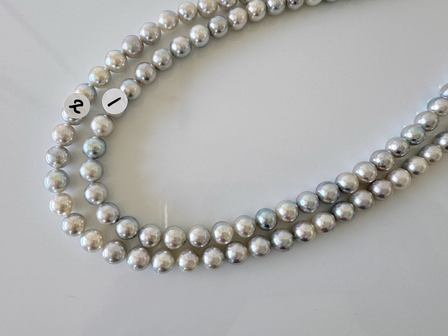 7-7.5mm Japanese Akoya Pearl Beads, Natural Blue/Silver color pearl, Genuine Akoya Pearl, Full Strand 40cm , 15.7", Salt water pearl