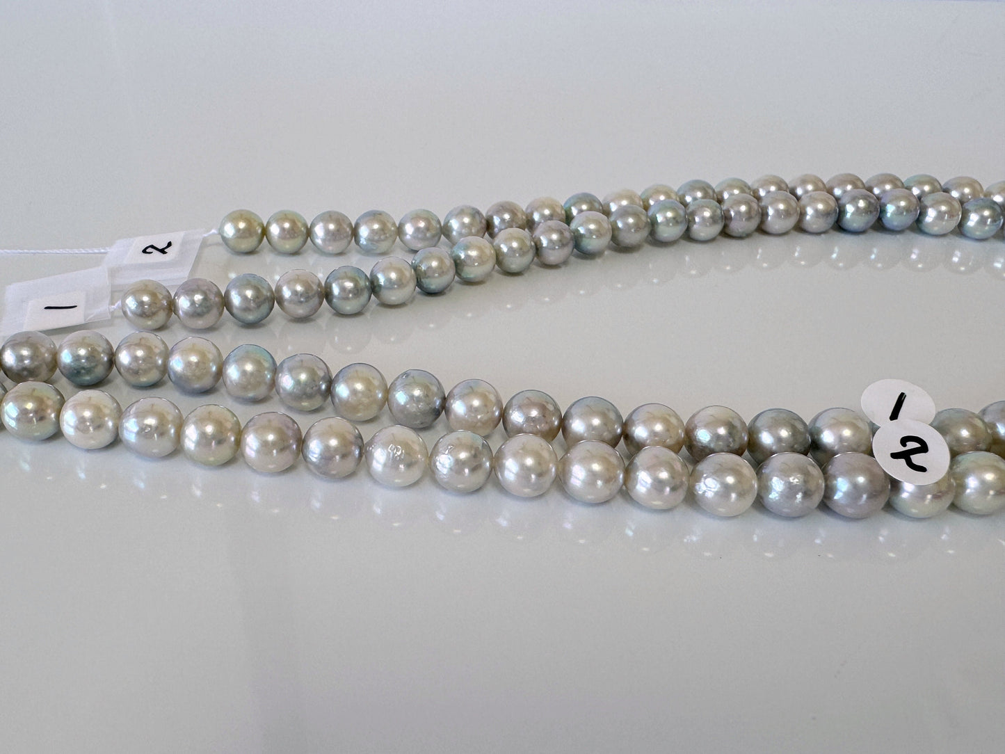 7-7.5mm Japanese Akoya Pearl Beads, Natural Blue/Silver color pearl, Genuine Akoya Pearl, Full Strand 40cm , 15.7", Salt water pearl