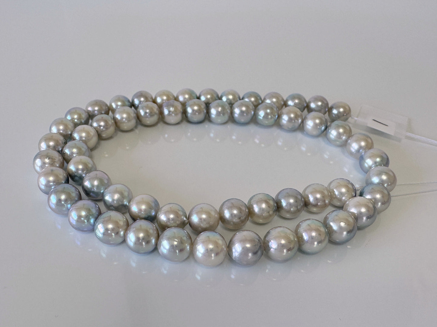 7-7.5mm Japanese Akoya Pearl Beads, Natural Blue/Silver color pearl, Genuine Akoya Pearl, Full Strand 40cm , 15.7", Salt water pearl