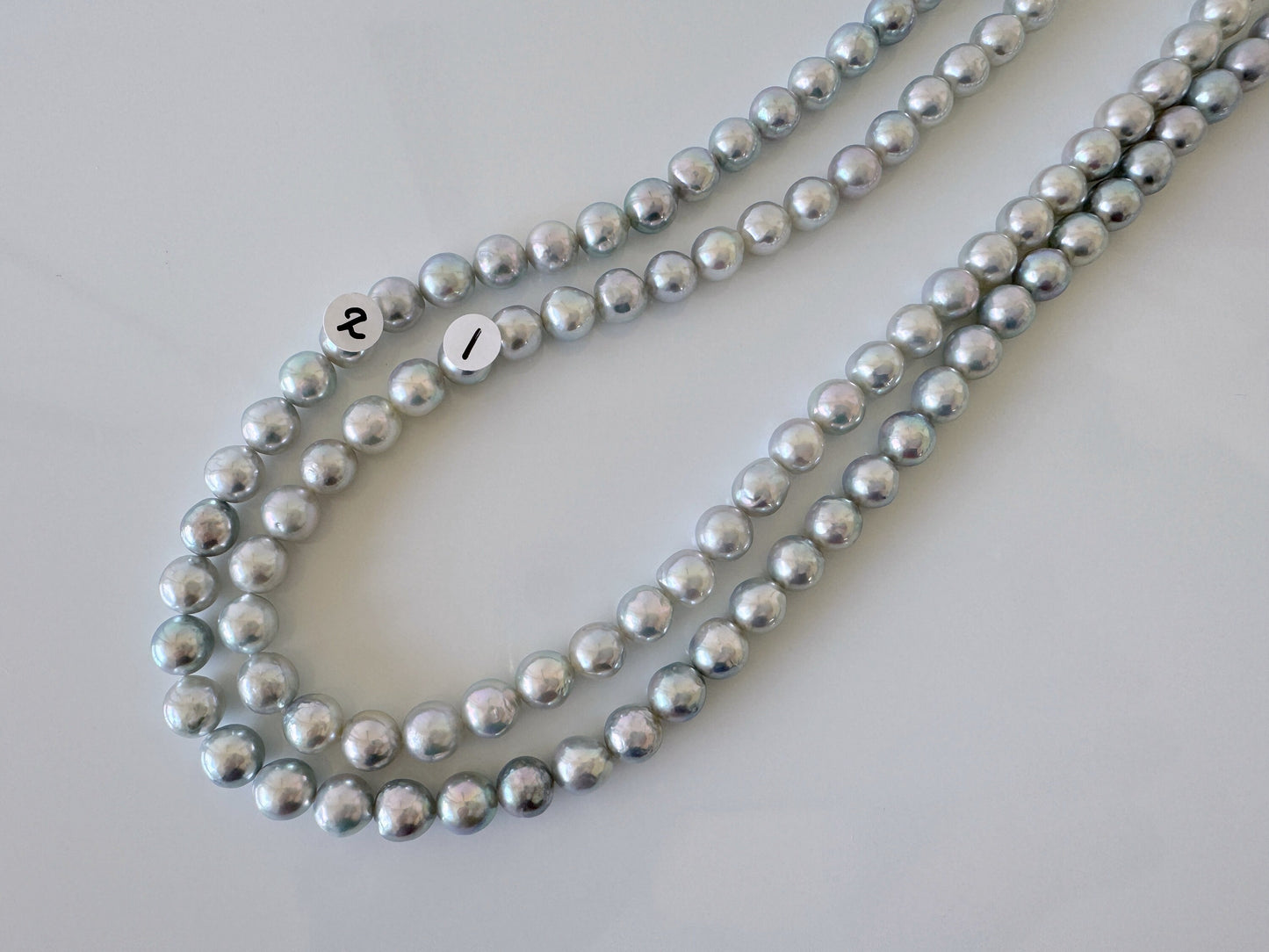 7.5-8mm Japanese Akoya Pearl Beads, Natural Blue/Silver color pearl, Genuine Akoya Pearl, Full Strand 40cm , 15.7", Salt water pearl