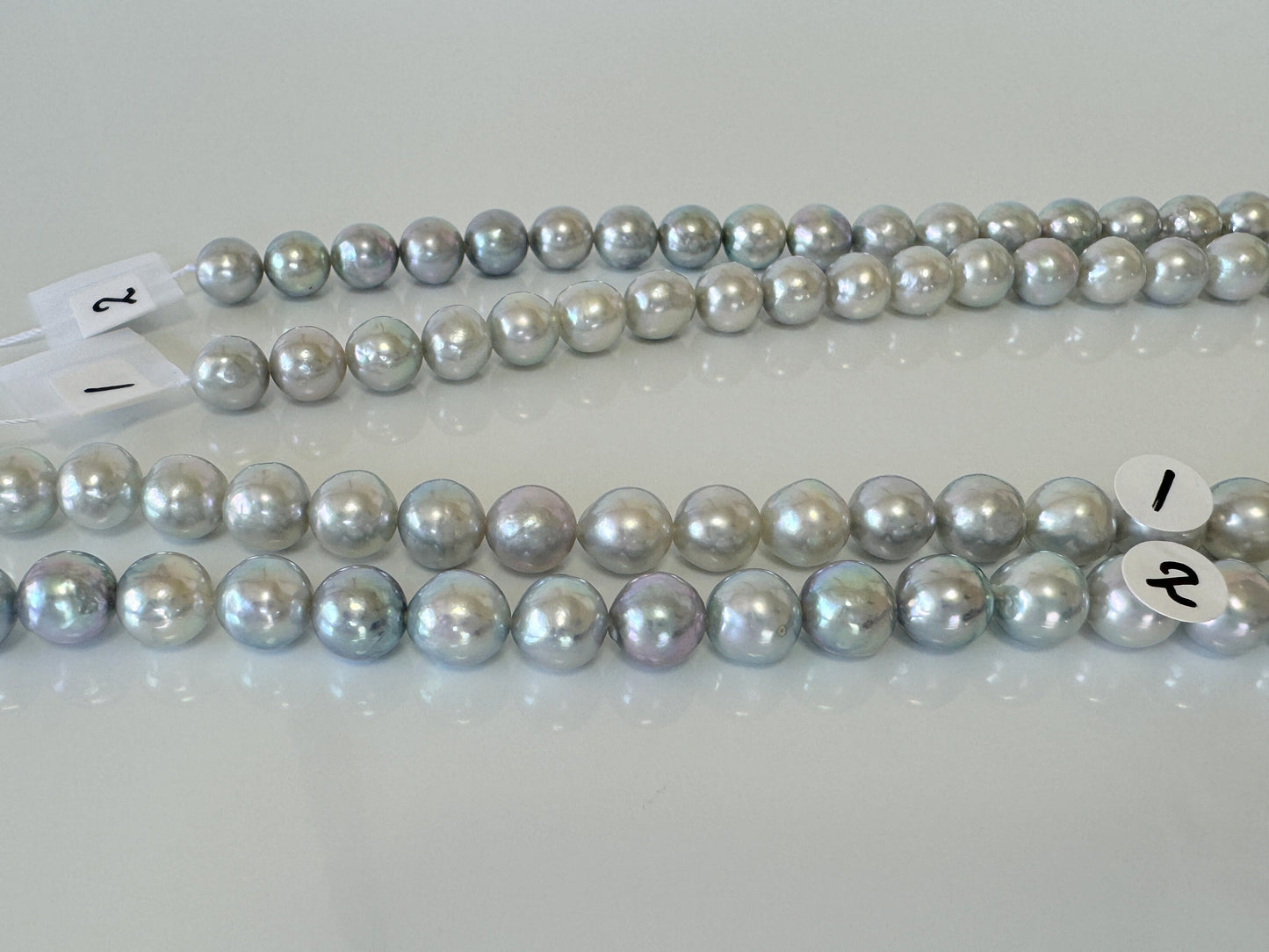 7.5-8mm Japanese Akoya Pearl Beads, Natural Blue/Silver color pearl, Genuine Akoya Pearl, Full Strand 40cm , 15.7", Salt water pearl