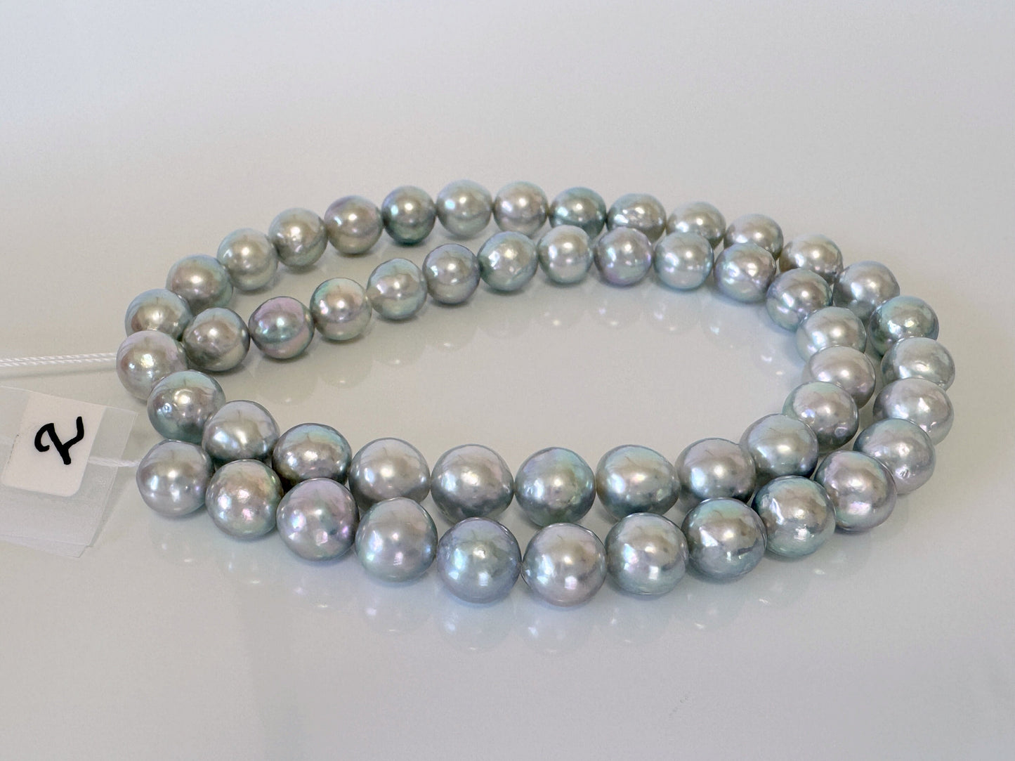 7.5-8mm Japanese Akoya Pearl Beads, Natural Blue/Silver color pearl, Genuine Akoya Pearl, Full Strand 40cm , 15.7", Salt water pearl