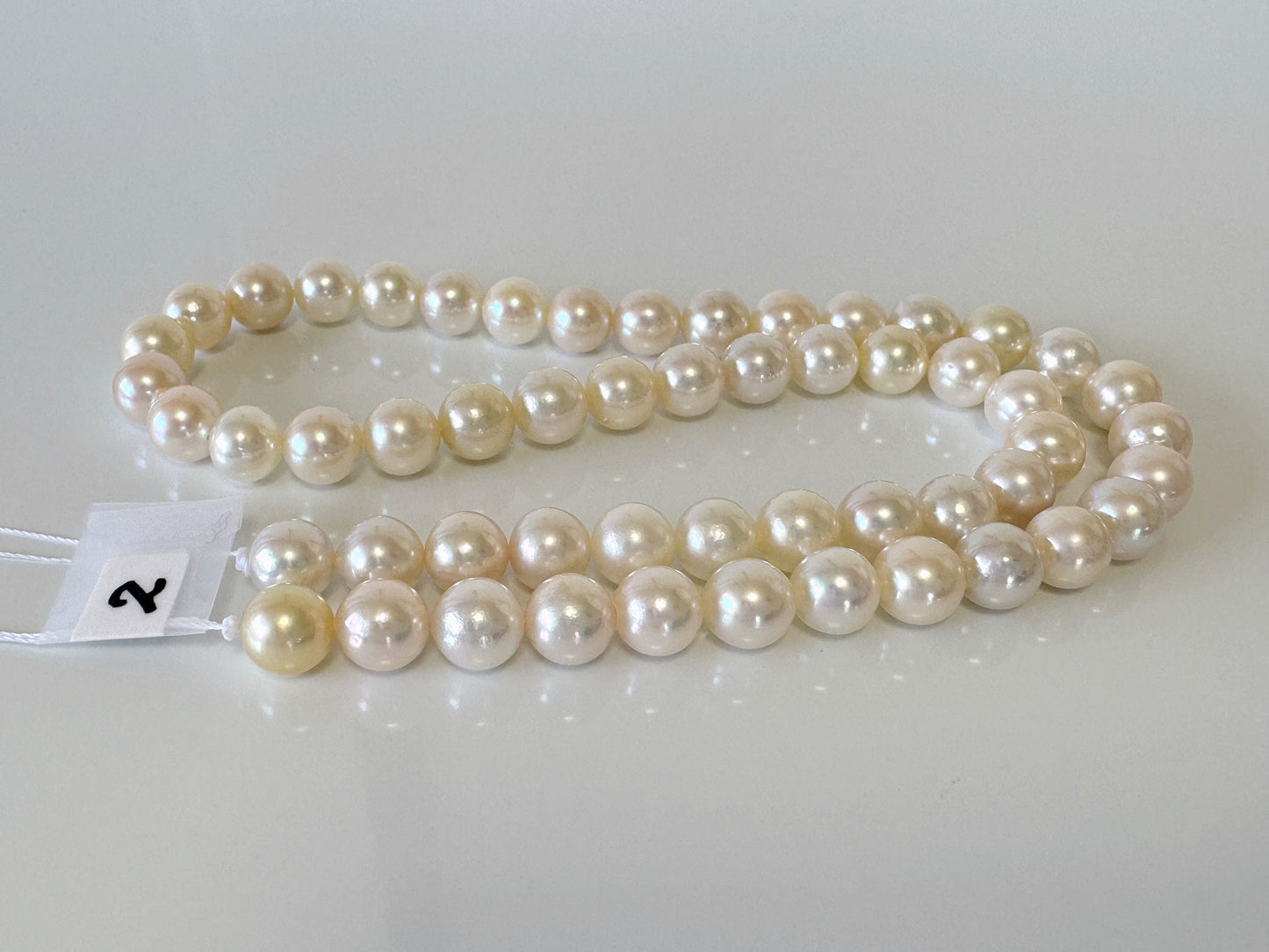 7.5-8mm Japanese White Akoya Pearl Beads, Genuine Akoya Pearl, Full Strand, 40cm , 15.7", Salt water pearl